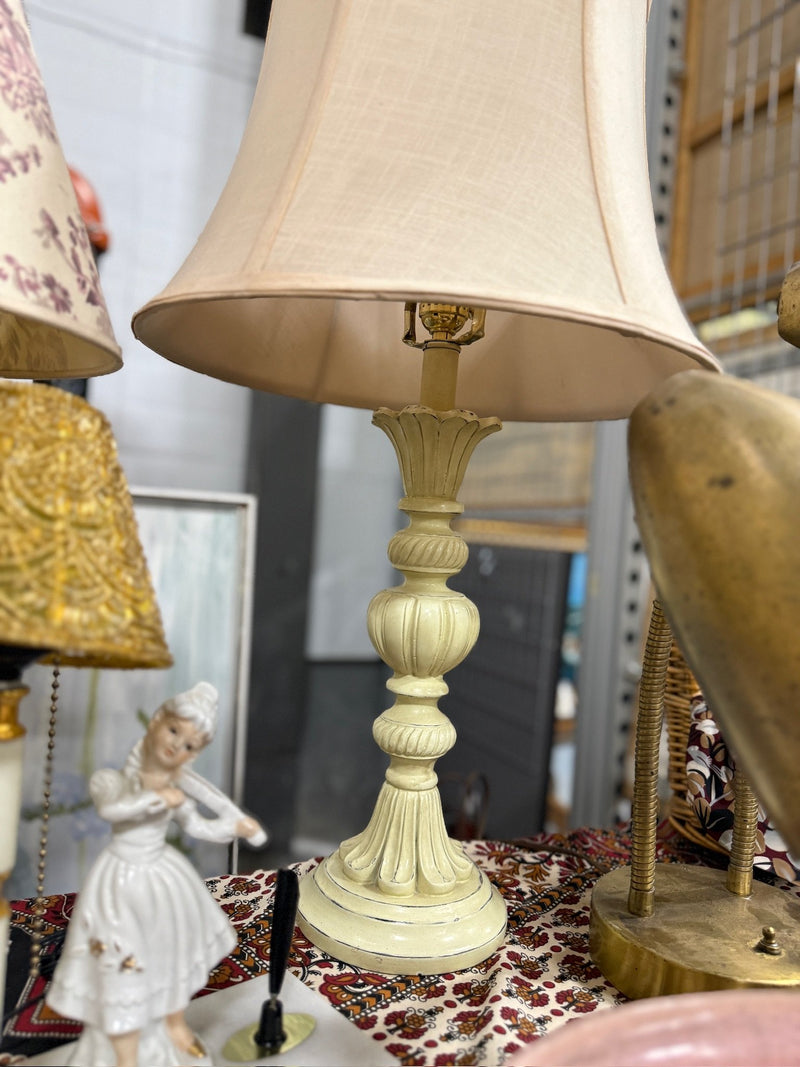 Vintage Cream Painted Baluster Column Table Lamp, c. 1950–1975