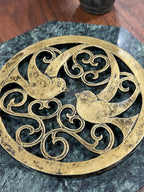 Antique Cast Brass Openwork Bird and Scroll Trivet, c. 1900–1940