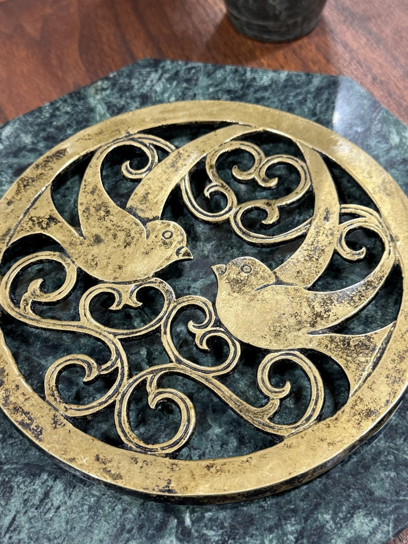 Antique Cast Brass Openwork Bird and Scroll Trivet, c. 1900–1940
