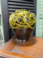 Hand Thrown Ovoid Jar, Yellow Poured Glaze on Black, c. 1920–1970