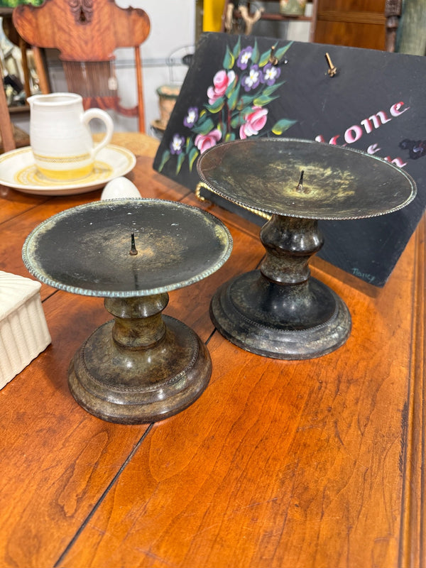 Vintage Solid Brass Pricket Candle Holders, Pair, India, c. 1970–2000