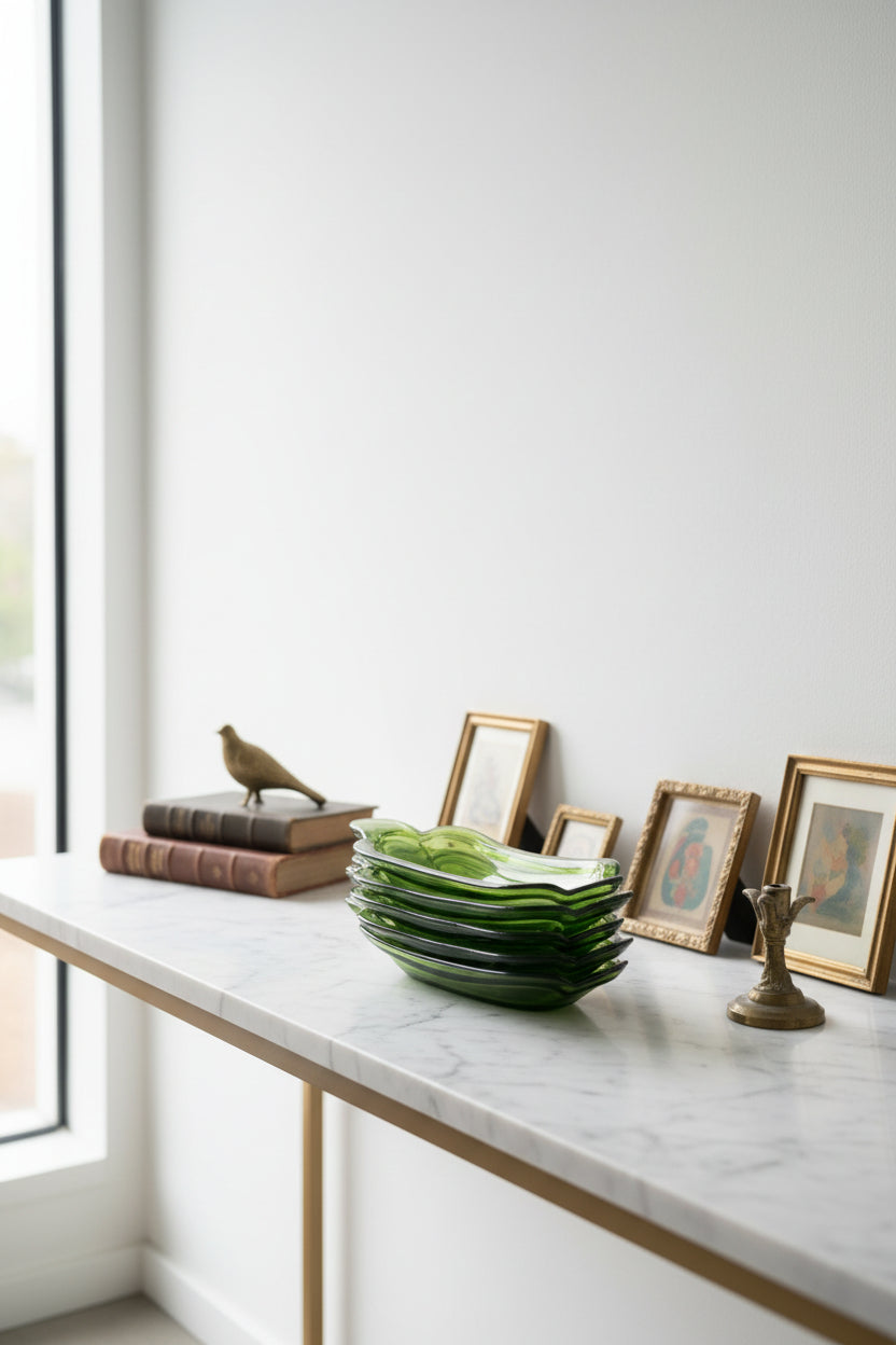 c.1960s Indiana Glass Avocado Green Banana Split Dishes (Set of 6)