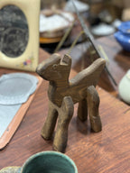 Folk Art Carved Wooden Deer, Sawn Silhouette Body with Four Knife-Whittled Legs Socketed Through, Unsigned American, c. 1930–1960