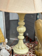 Vintage Cream Painted Baluster Column Table Lamp, c. 1950–1975
