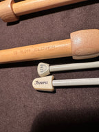 Vintage Aero and Clover Knitting Needles in Leather Tube, c. 1950–1980