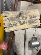 Vintage Worms For Sale Hand Painted Barnwood Garden Sign, c. 1975–2000
