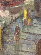 Harbor Village with Sailboats, Signed M. Feller, Oil, c. 1950–1970
