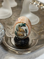 Vintage Hand Painted Famille Rose Porcelain Egg on Stand, c. 1970–2000