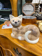 Vintage Hand Painted Ceramic Recumbent Tabby Cat Figure, c. 1950–1990