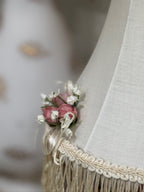 Vintage Pink Boudoir Lamp, Rose Trimmed Fringed Shade, c. 1950–1975
