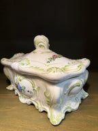Italian Faience Covered Box, Green Rococo Scrollwork, c. 1950–1975