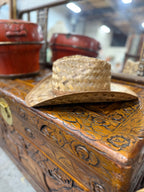 Vintage Woven Palm Straw Western Hat, Leather Bound Brim, c. 1965–1990