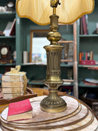 Vintage Cast Brass Neoclassical Table Lamp, Silk Shade, c. 1950–1975