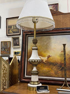 Vintage Stiffel Brass and Ivory Enamel Table Lamp, Tall, c. 1955–1975