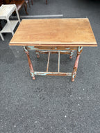 Turned Leg Side Table, Chipped Pink and Blue Paint, c. 1890–1920