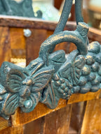 Vintage Slatted Wood Basket, Cast Grapevine Handle, c. 1985–2010