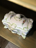 Italian Faience Covered Box, Green Rococo Scrollwork, c. 1950–1975