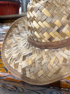 Vintage Woven Palm Straw Western Hat, Leather Bound Brim, c. 1965–1990