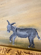 Naive Moonlit Hill Village with Donkey, Oil on Canvas, c. 1950–1980