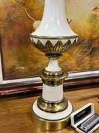 Vintage Stiffel Brass and Ivory Enamel Table Lamp, Tall, c. 1955–1975