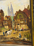 Vintage Signed European River Town Oil Painting, Framed, 1975