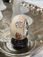 Vintage Hand Painted Famille Rose Porcelain Egg on Stand, c. 1970–2000