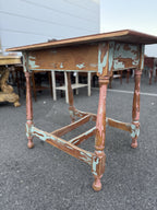 Turned Leg Side Table, Chipped Pink and Blue Paint, c. 1890–1920