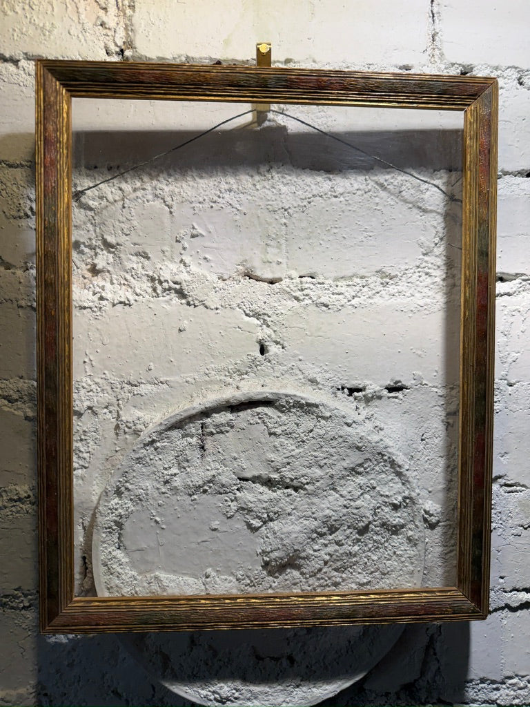 Mid Century Polychrome Gilt Wood Picture Frame with Glass c. 1940s-50s