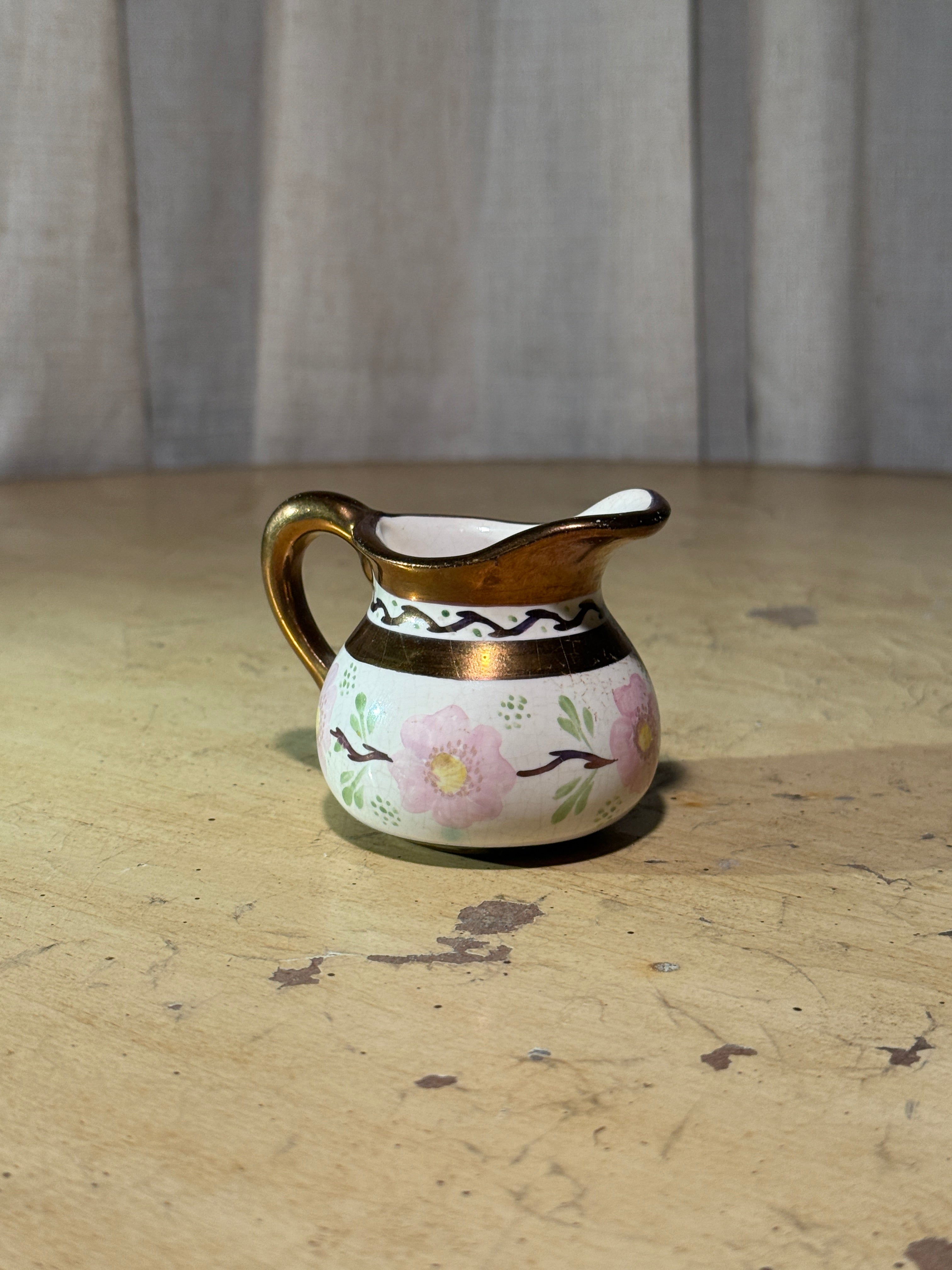 Miniature Hand Painted Pottery Carafe Floral Vintage