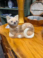 Vintage Hand Painted Ceramic Recumbent Tabby Cat Figure, c. 1950–1990