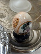 Vintage Hand Painted Famille Rose Porcelain Egg on Stand, c. 1970–2000