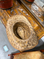 Vintage Woven Palm Straw Western Hat, Leather Bound Brim, c. 1965–1990