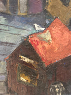 Harbor Village with Sailboats, Signed M. Feller, Oil, c. 1950–1970