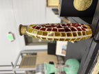 Hand Cut Cathedral Glass Mosaic Bottle, Brass Collar, c. 1955–1975