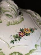 Italian Faience Covered Box, Green Rococo Scrollwork, c. 1950–1975