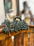 Vintage Slatted Wood Basket, Cast Grapevine Handle, c. 1985–2010