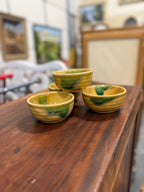 Vintage Japanese Amber Green Drip Glaze Bowls, Set of 4, c. 1925–1955