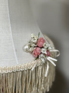 Vintage Pink Boudoir Lamp, Rose Trimmed Fringed Shade, c. 1950–1975