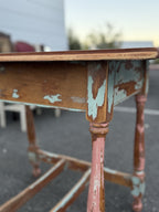 Turned Leg Side Table, Chipped Pink and Blue Paint, c. 1890–1920
