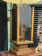 Vintage Oak and Smoked Glass Lantern Table Lamp, c. 1960–1980
