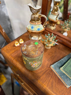 Vintage Sage Green Painted Tin Canister, Floral Decoupage, c. 1955–1980
