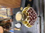 Hand Cut Cathedral Glass Mosaic Bottle, Brass Collar, c. 1955–1975