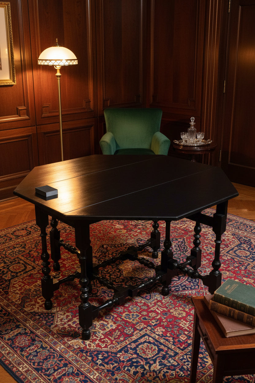 Antique English Black Gateleg Drop Leaf Table c.1900–1920