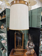 Vintage Oak and Smoked Glass Lantern Table Lamp, c. 1960–1980