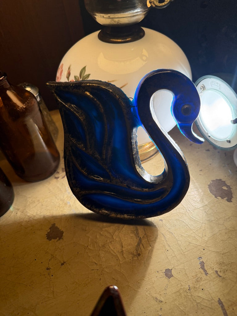 Vintage Cobalt Blue Glass Swan Paperweight, c. 1930s–1950s