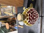 Hand Cut Cathedral Glass Mosaic Bottle, Brass Collar, c. 1955–1975
