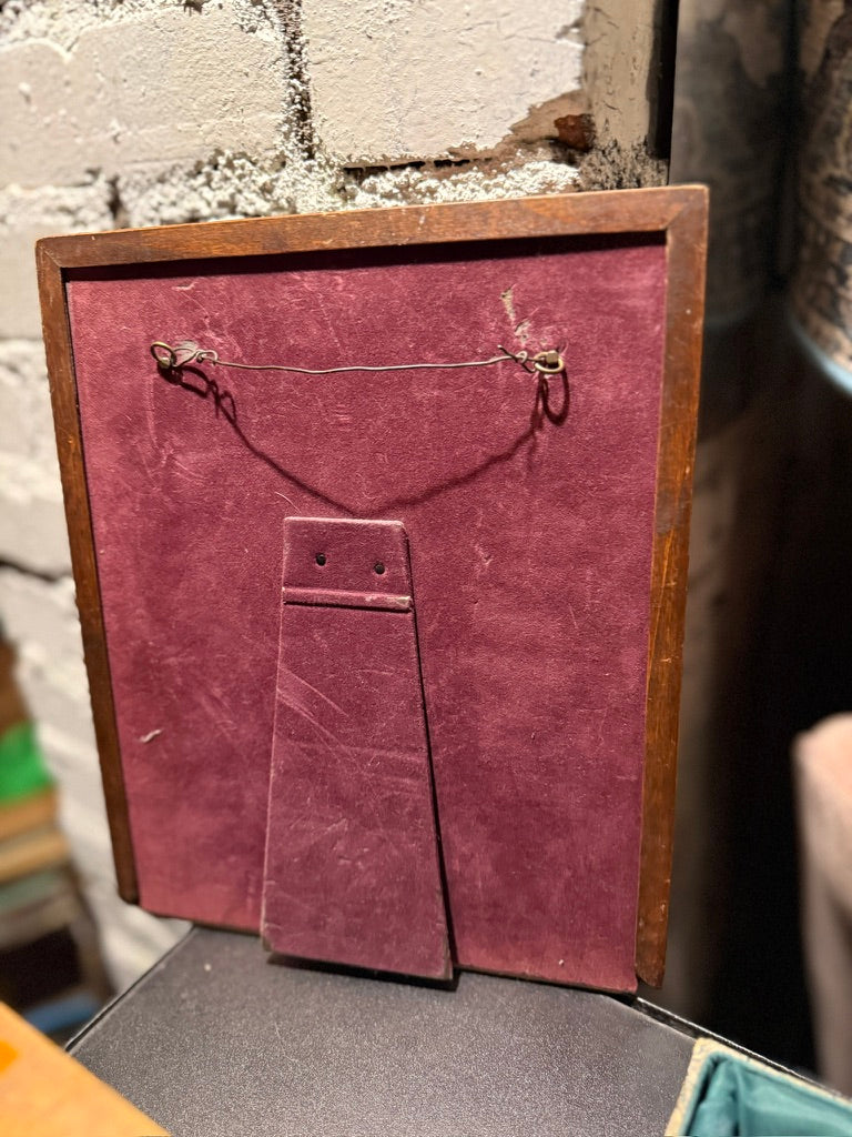 Mid Century Wood Tabletop Picture Frame with Green Textured Insert, c. 1940s-60s