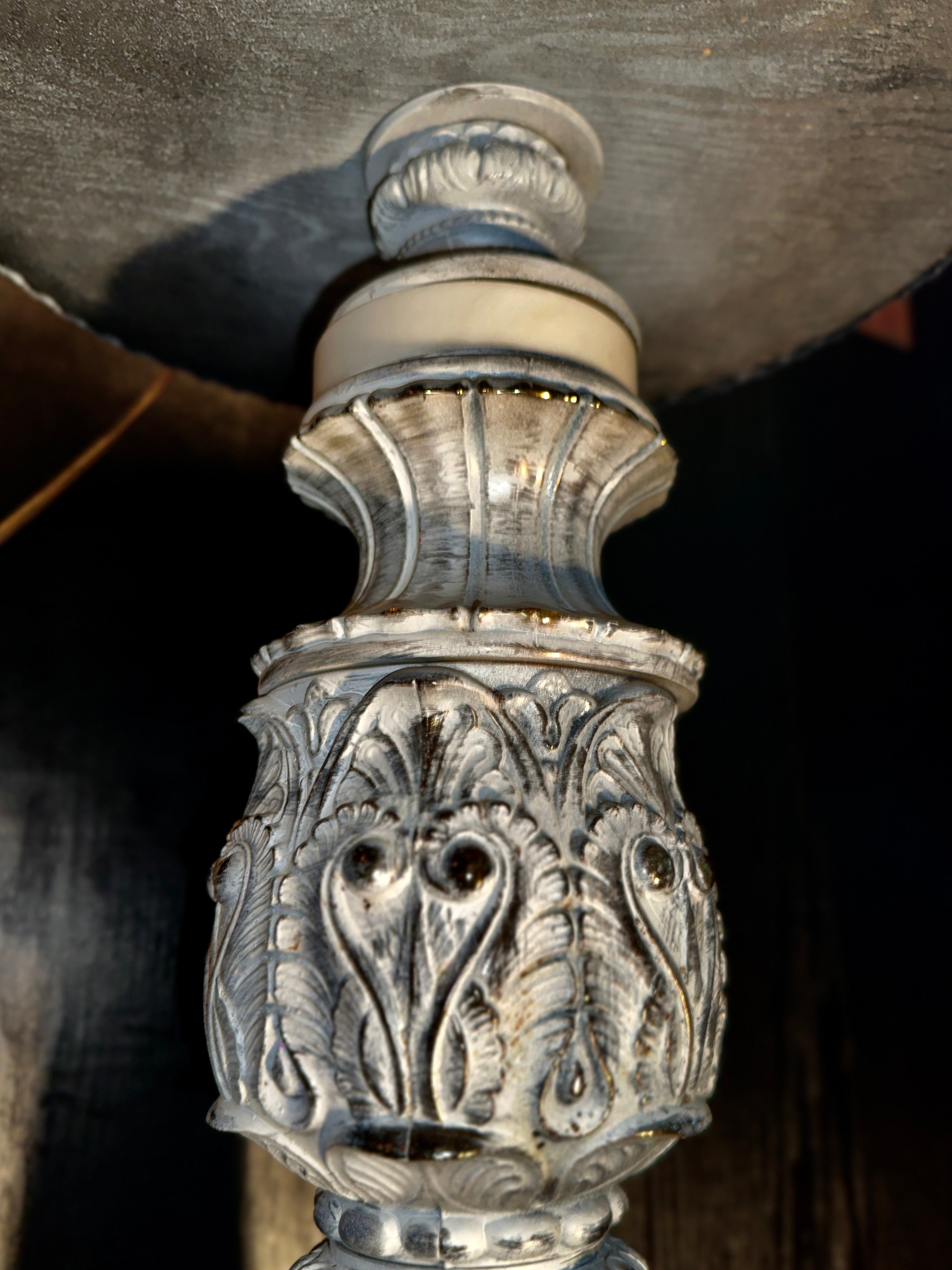 Vintage Marble Pedestal Side Table with Cast Ornate Base, c. 1940s–1950s