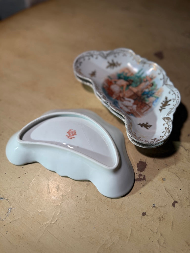 Set of 3 Hand-Painted Japanese Porcelain Trinket Dishes (c. 1935–1955)