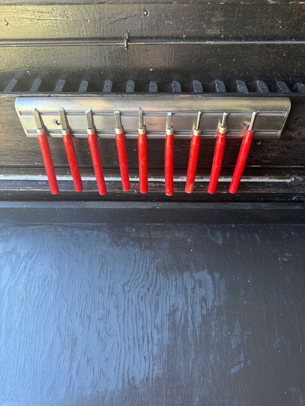 Antique Nine-Piece Carving Tool Set, Hand-Shaped Handles, c. 1900–1940